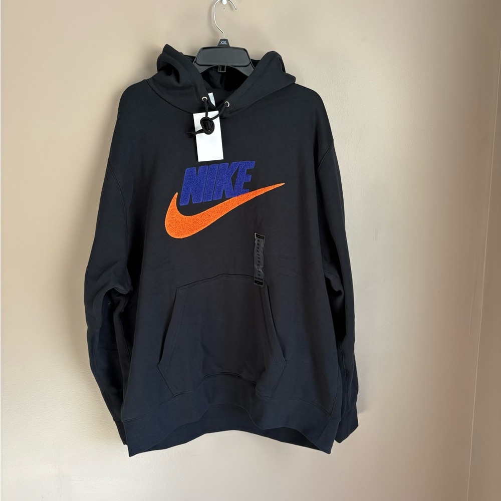 Nike Black Hoodie with Orange and Blue Logo